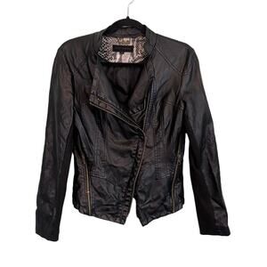 Steve Madden Faux Leather Jacket Womens Small Black Moto Biker Racer Outdoor